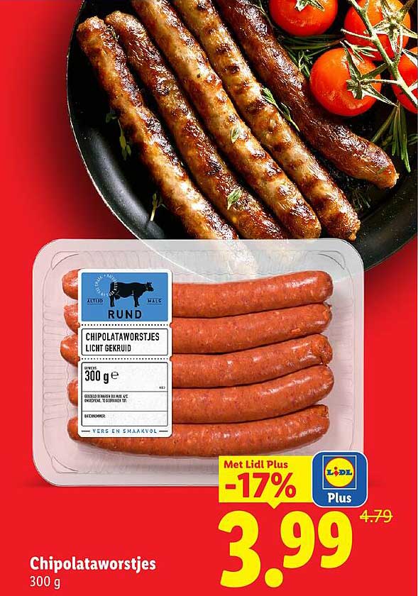 Chipolataworstjes 300 g Met Lidl Plus -17%