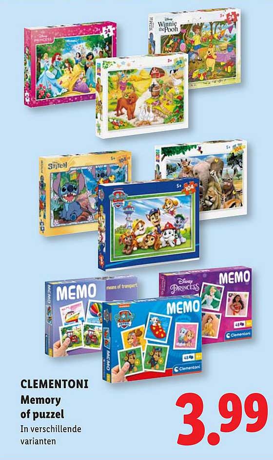 CLEMENTONI Memory of puzzel In verschillende varianten