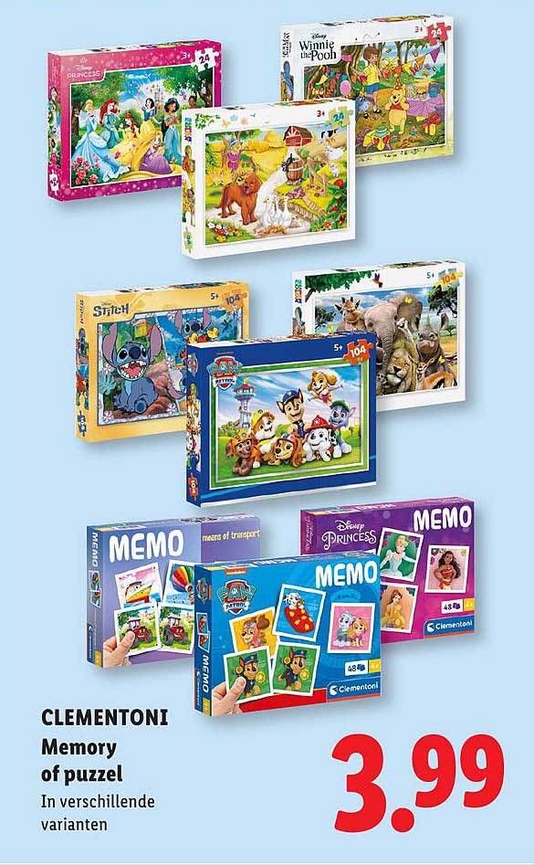 CLEMENTONI Memory of puzzel In verschillende varianten