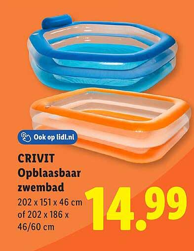 CRIVIT Opblaasbaar zwembad 202 x 151 x 46 cm of 202 x 186 x 46/60 cm