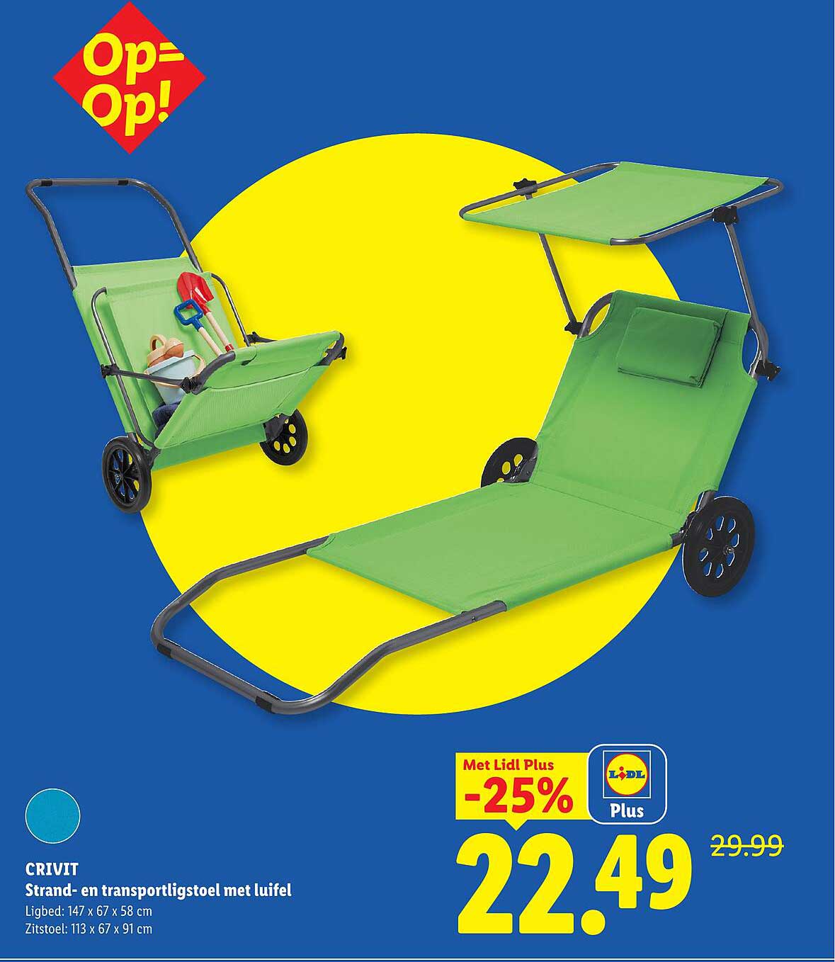 CRIVIT Strand- en transportligstoel met luifel Met Lidl Plus -25%
