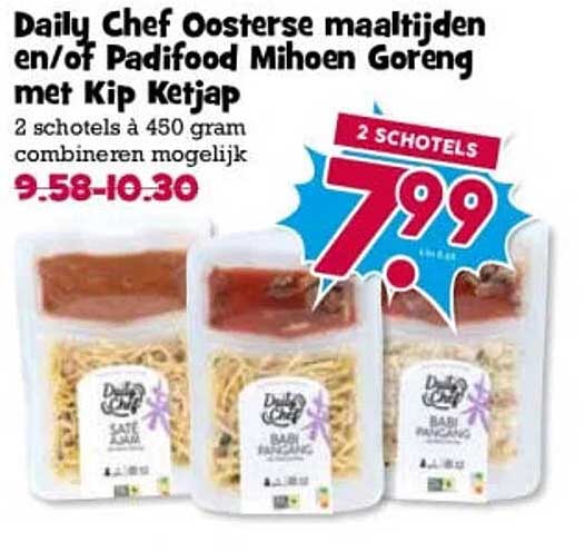 Daily Chef Oosterse maaltijden en/of Padifood Mihoen Goreng met Kip Ketjap 2 schotels