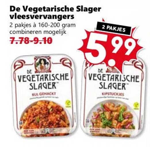 De Vegetarische Slager vleesvervangers 2 pakjes à 160-200 gram combineren mogelijk 2 PAKJES