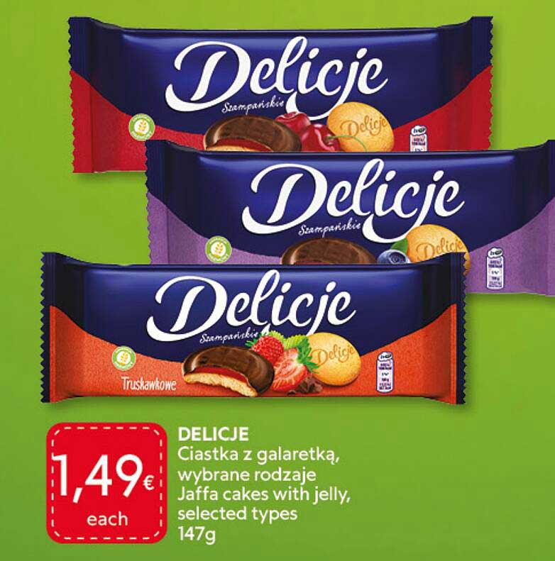 DELICJE Ciastka z galaretką, wybrane rodzaje Jaffa cakes with jelly, selected types 147g