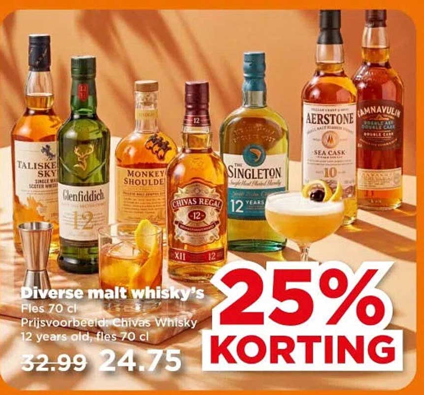 Diverse malt whisky's 25% KORTING