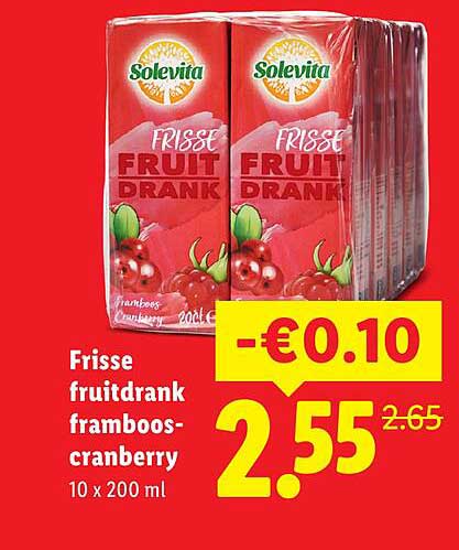 Frisse fruitdrank framboos-cranberry 10 x 200 ml
