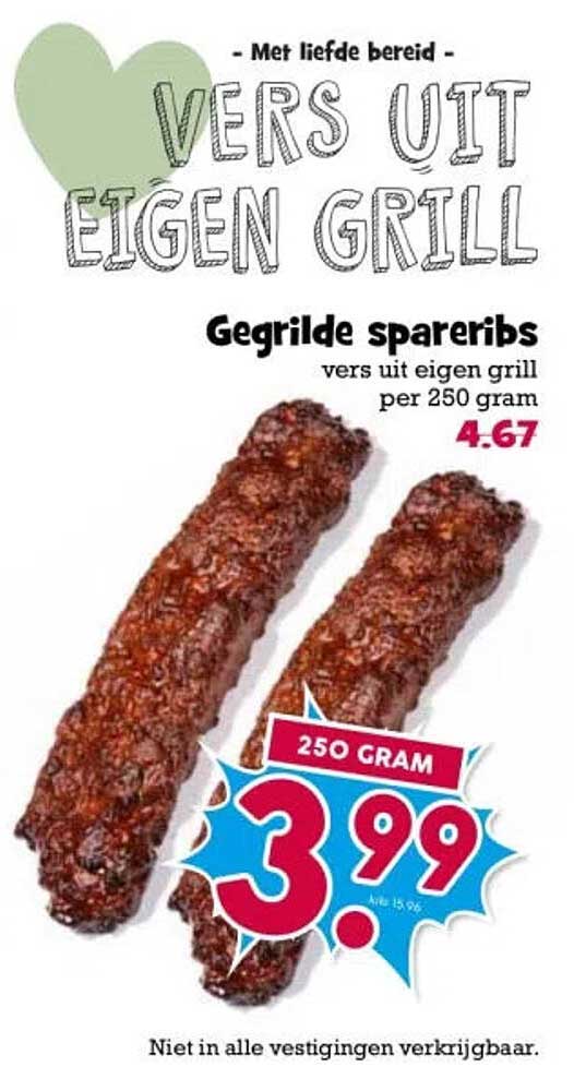 Gegrilde spareribs vers uit eigen grill per 250 gram
