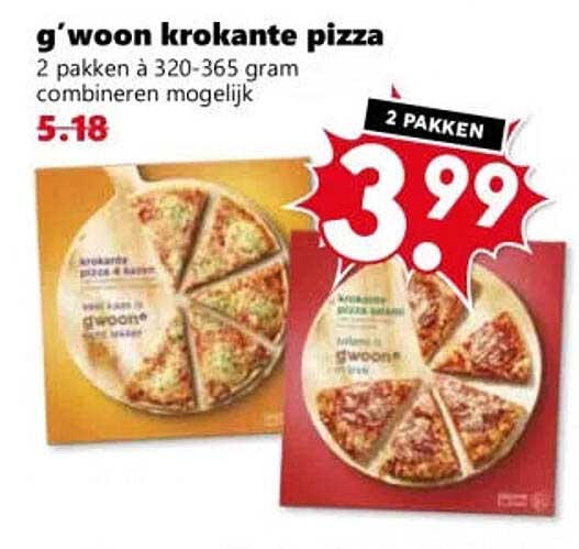 g'woon krokante pizza 2 pakken à 320-365 gram combineren mogelijk 2 PAKKEN