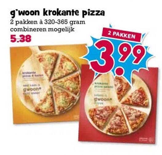 g'woon krokante pizza 2 pakken à 320-365 gram combineren mogelijk 2 PAKKEN