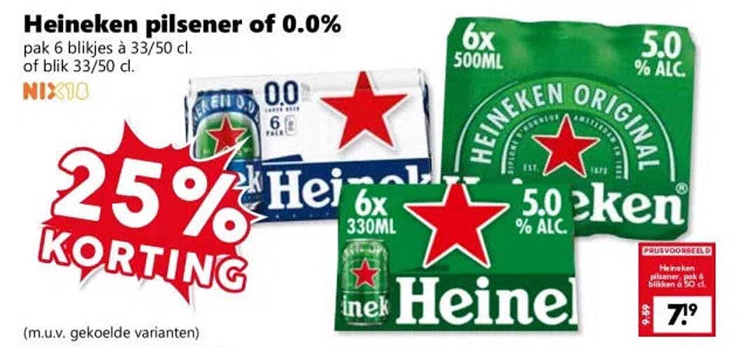 Heineken pilsener of 0.0% 25% KORTING