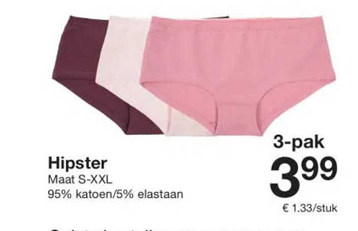 Hipster Maat S-XXL 95% katoen/5% elastaan 3-pak