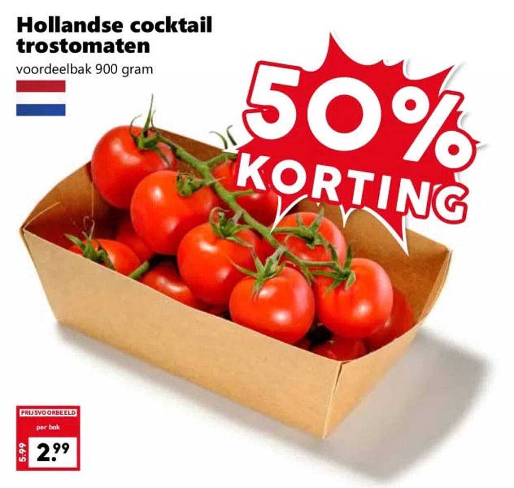Hollandse cocktail trostomaten voordeelbak 900 gram 50% KORTING