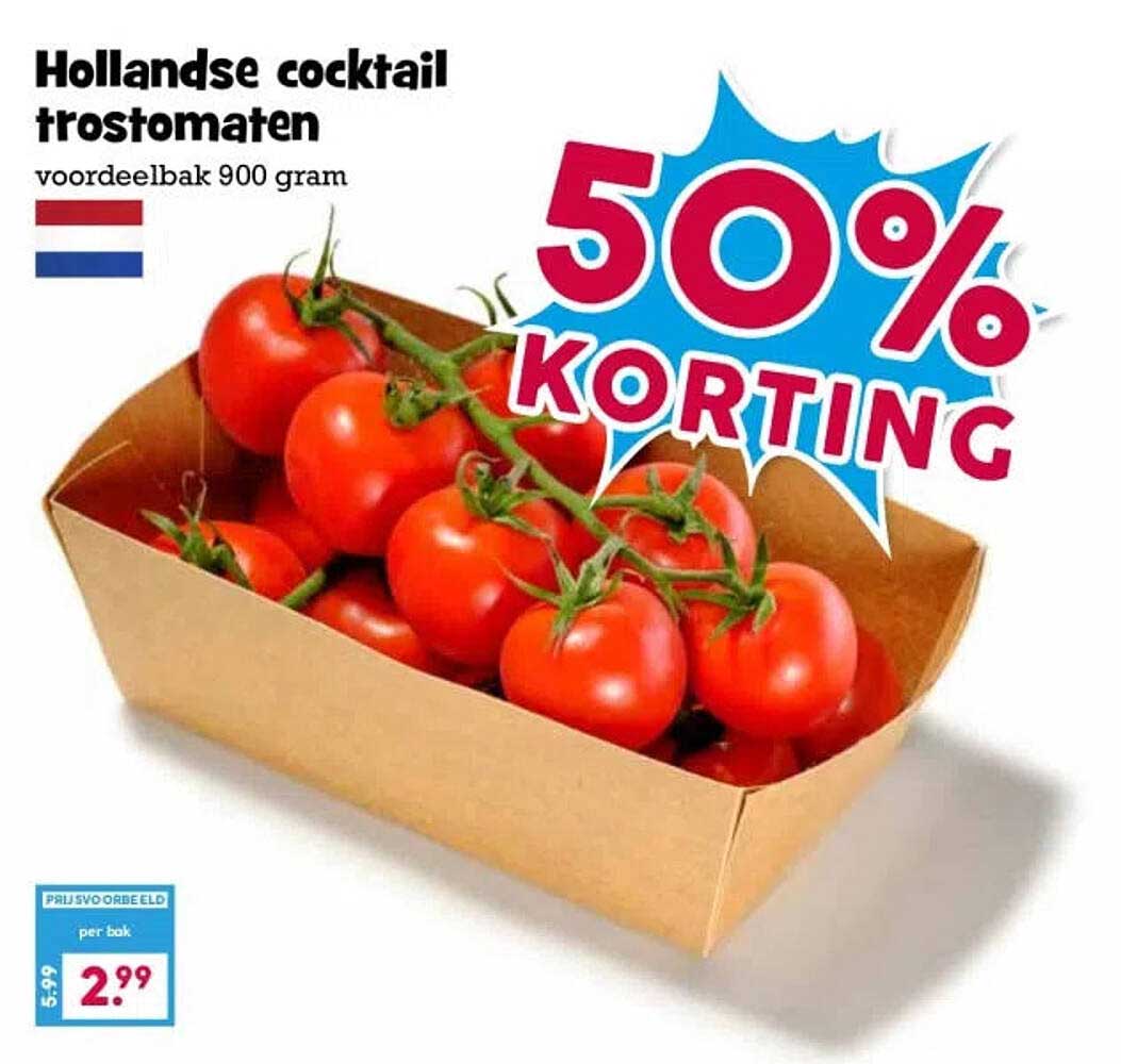 Hollandse cocktail trostomaten voordeelbak 900 gram 50% KORTING