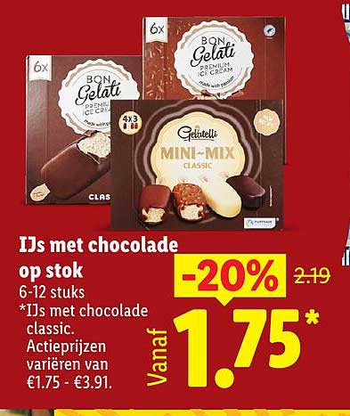 IJs met chocolade op stok