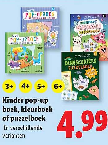 Kinder pop-up boek, kleurboek of puzzelboek In verschillende varianten