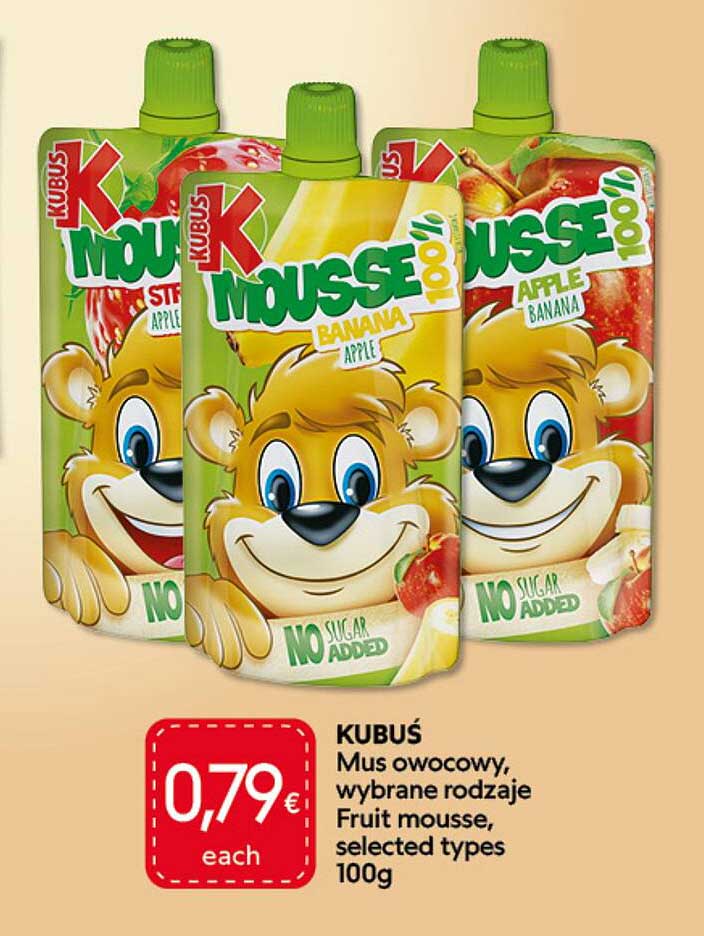 KUBUŚ Mus owocowy, wybrane rodzaje Fruit mousse, selected types 100g