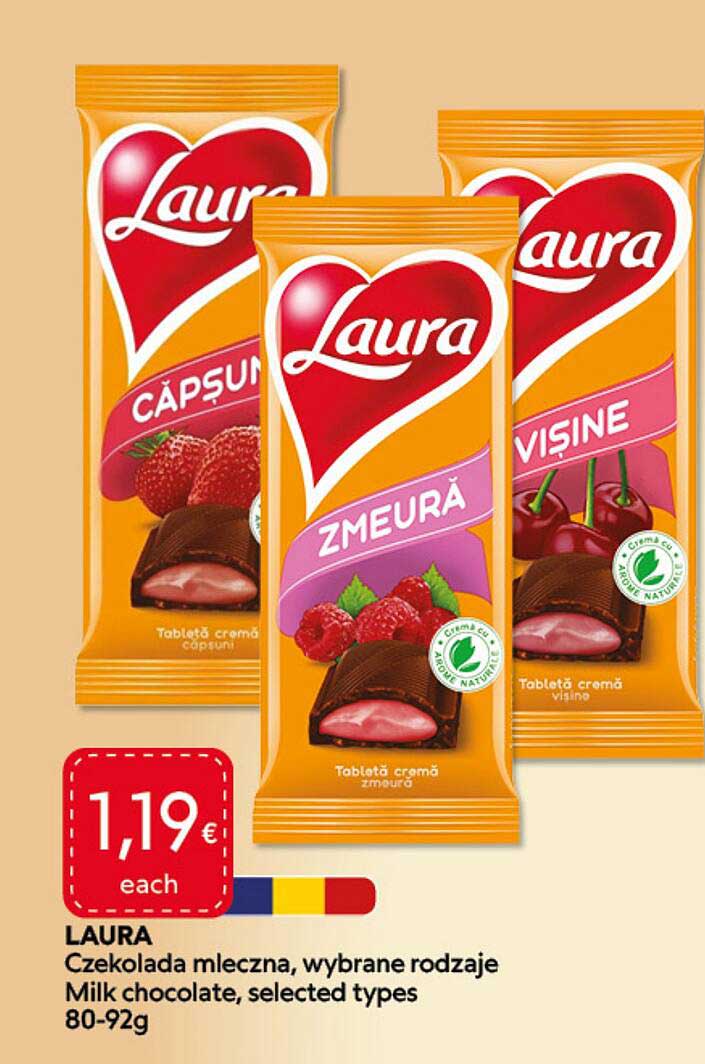 LAURA Czekolada mleczna, wybrane rodzaje Milk chocolate, selected types 80-92g