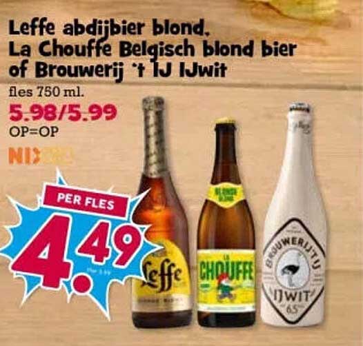 Leffe abdijbier blond, La Chouffe Belgisch blond bier of Brouwerij 't IJ IJwit