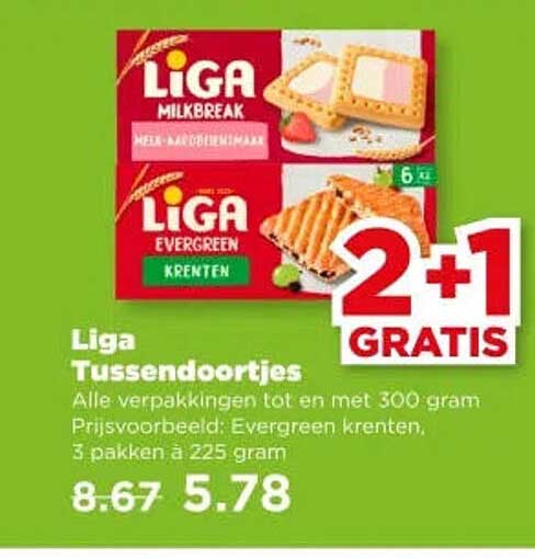 Liga Tussendoortjes 2+1 GRATIS