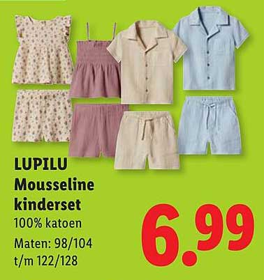 LUPILU Mousseline kinderset 100% katoen Maten: 98/104 t/m 122/128