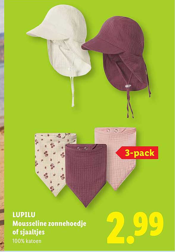 LUPILU Mousseline zonnehoedje of sjaaltjes 3-pack