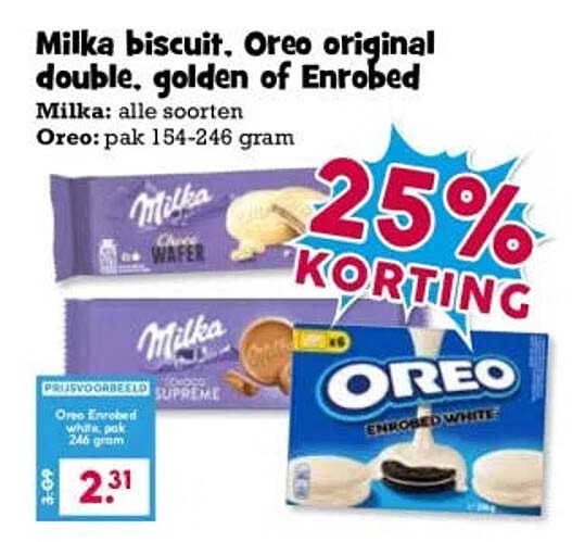 Milka biscuit. Oreo original double, golden of Enrobed 25% KORTING
