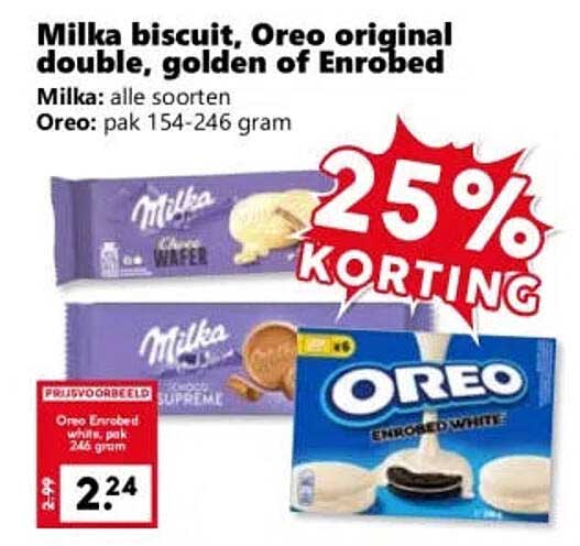 Milka biscuit, Oreo original double, golden of Enrobed