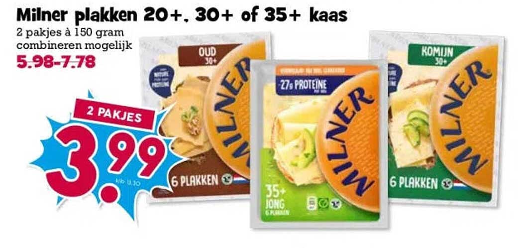 Milner plakken 20+, 30+ of 35+ kaas 2 pakjes