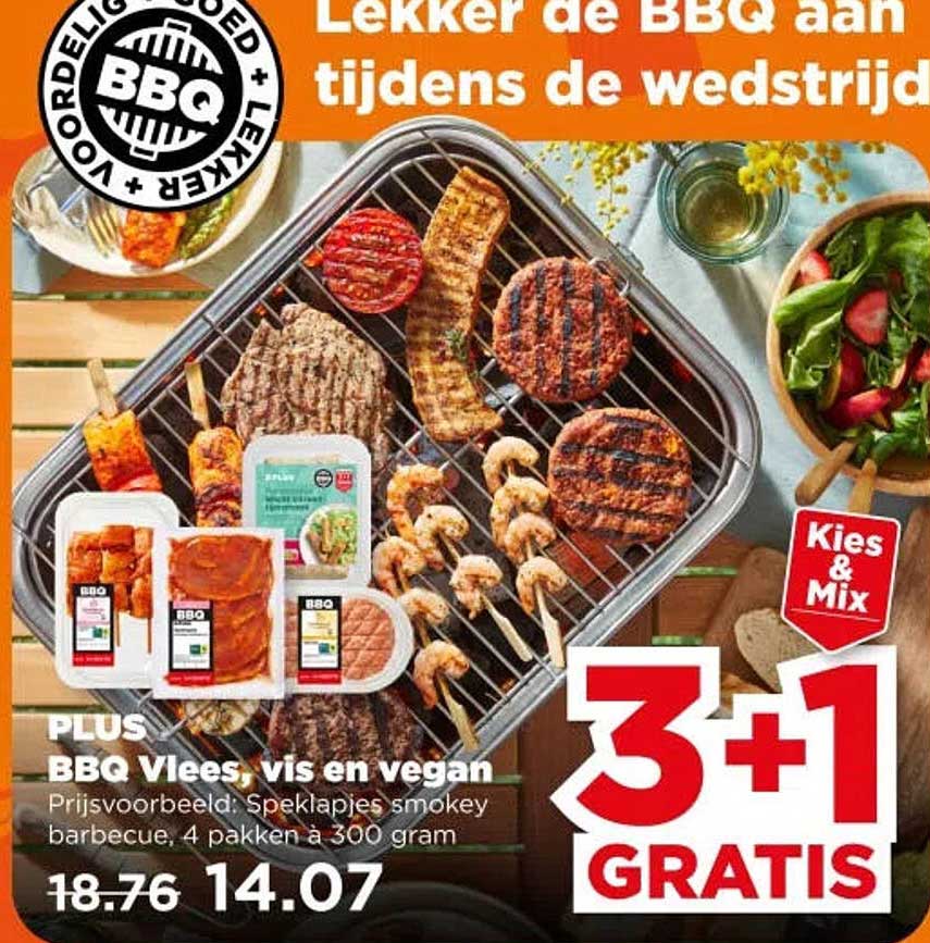 PLUS BBQ Vlees, vis en vegan 3+1 GRATIS