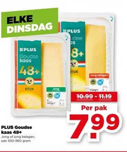 PLUS Goudse kaas 48+ Jong of jong belegen, per pak