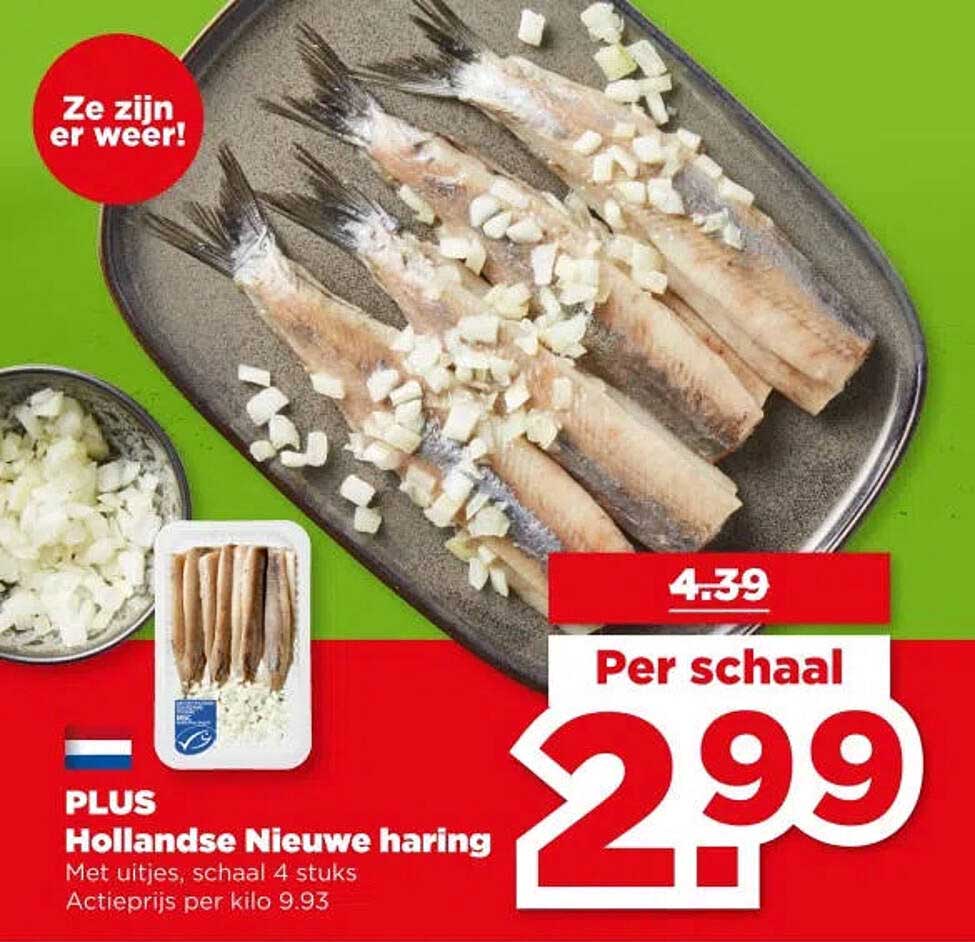 PLUS Hollandse Nieuwe haring Met uitjes, schaal 4 stuks