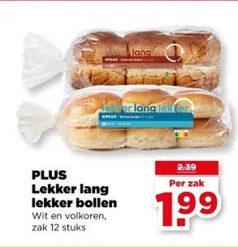 PLUS Lekker lang lekker bollen met en volkoren, zak 12 stuks