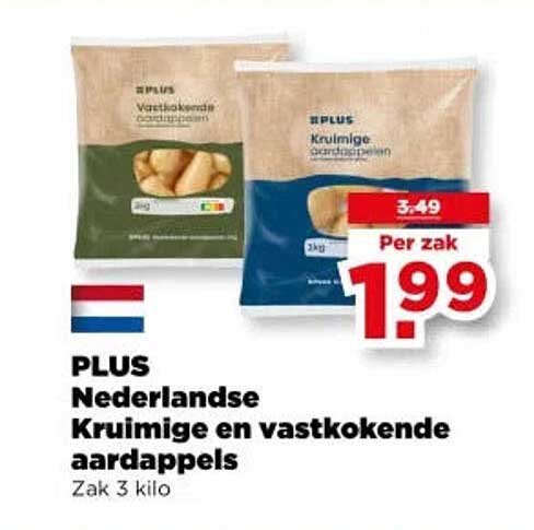 PLUS Nederlandse Kruimige en vastkokende aardappels Zak 3 kilo