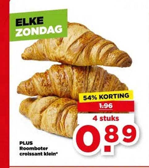 PLUS Roomboter croissant klein* 4 stuks 54% korting