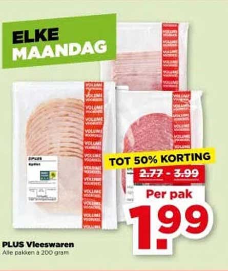 PLUS Vleeswaren Alle pakken 200 gram TOT 50% KORTING
