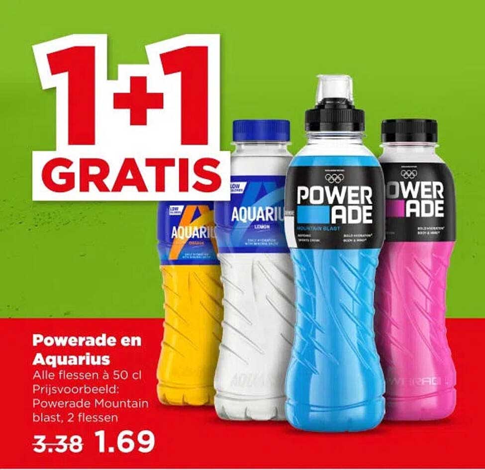 Powerade en Aquarius 1+1 GRATIS