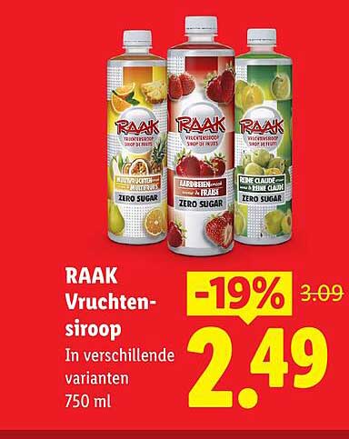 RAAK Vruchten-siroop In verschillende varianten 750 ml
