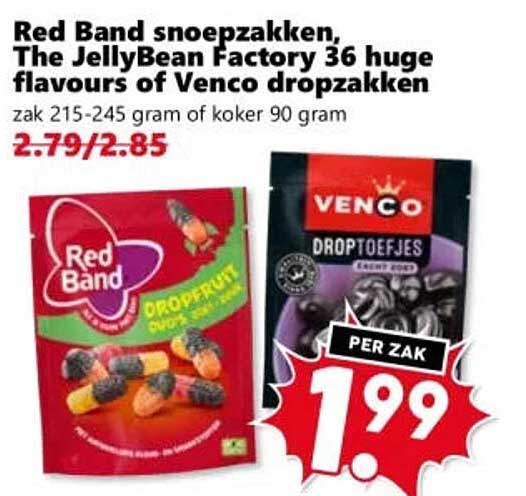 Red Band snoepzakken, The Jelly Bean Factory 36 huge flavours of Venco dropzakken