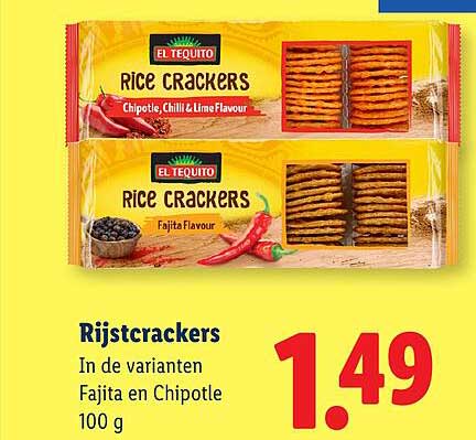 Rijstcrackers In de varianten Fajita en Chipotle 100 g