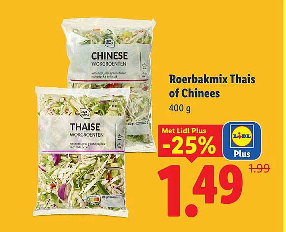 Roerbakmix Thais of Chinees 400 g Met Lidl Plus -25%