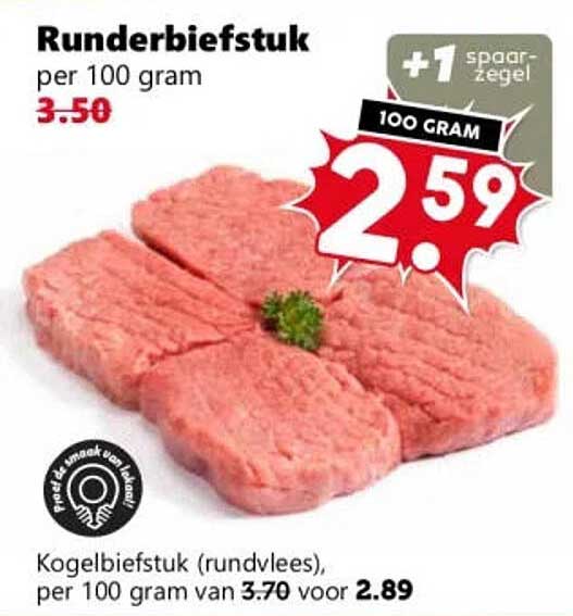 Runderbiefstuk per 100 gram +1 spaarzegel