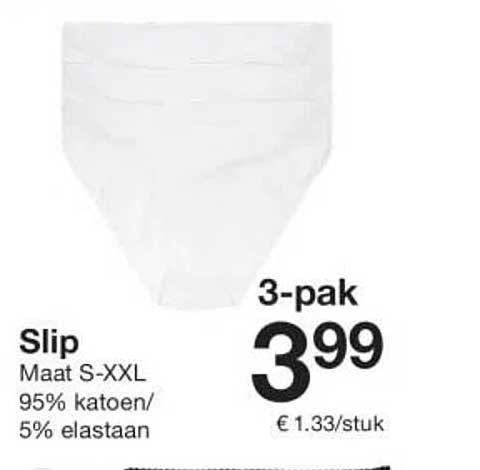 Slip 3-pak Maat S-XXL 95% katoen/ 5% elastaan