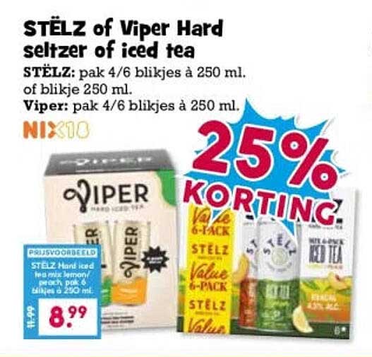 STËLZ of Viper Hard seltzer of iced tea 25% KORTING