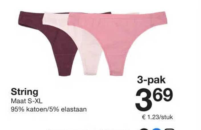 String Maat S-XL 95% katoen/5% elastaan 3-pak