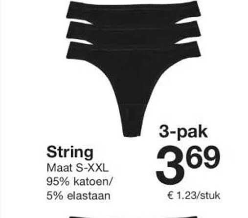 String Maat S-XXL 95% katoen/ 5% elastaan 3-pak