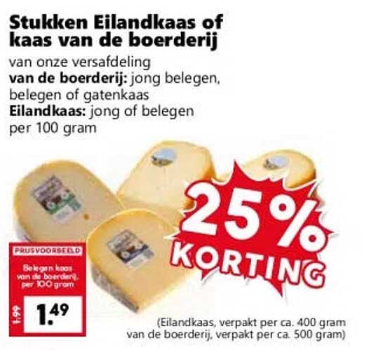 Stukken Eilandkaas of kaas van de boerderij 25% korting