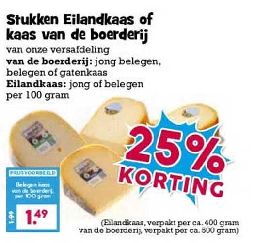 Stukken Eilandkaas of kaas van de boerderij 25% korting
