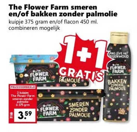 The Flower Farm smeren en/of bakken zonder palmolie 1+1 GRATIS