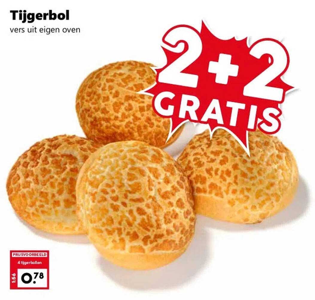 Tijgerbol vers uit eigen oven 2+2 gratis