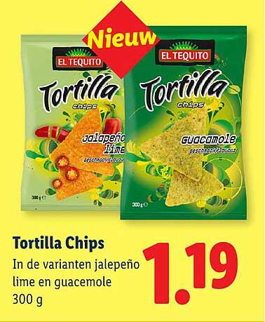 Tortilla Chips In de varianten jalapeño lime en guacamole 300 g